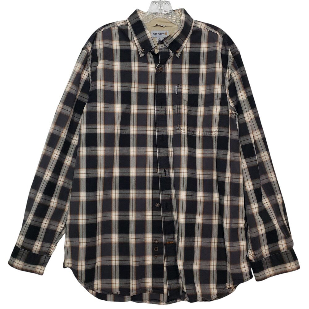Carhartt Men's Long Sleeve Button Front Plaid Relaxed Fit Shirt, Size Large